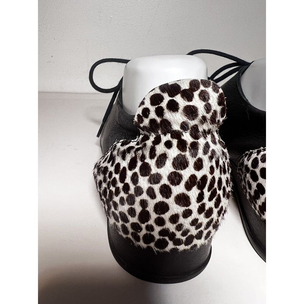 Arche Black Leather Lace-Up Flats with Leopard Heel Accent - Picture 6 of 13